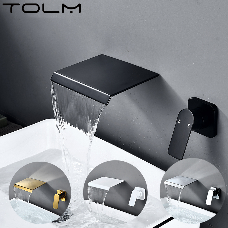TOLM-Cascade murale pour évier, robinets de ark, robinet de centre commercial, eau chaude et froide, montage F/05 et 256, noir et chrome