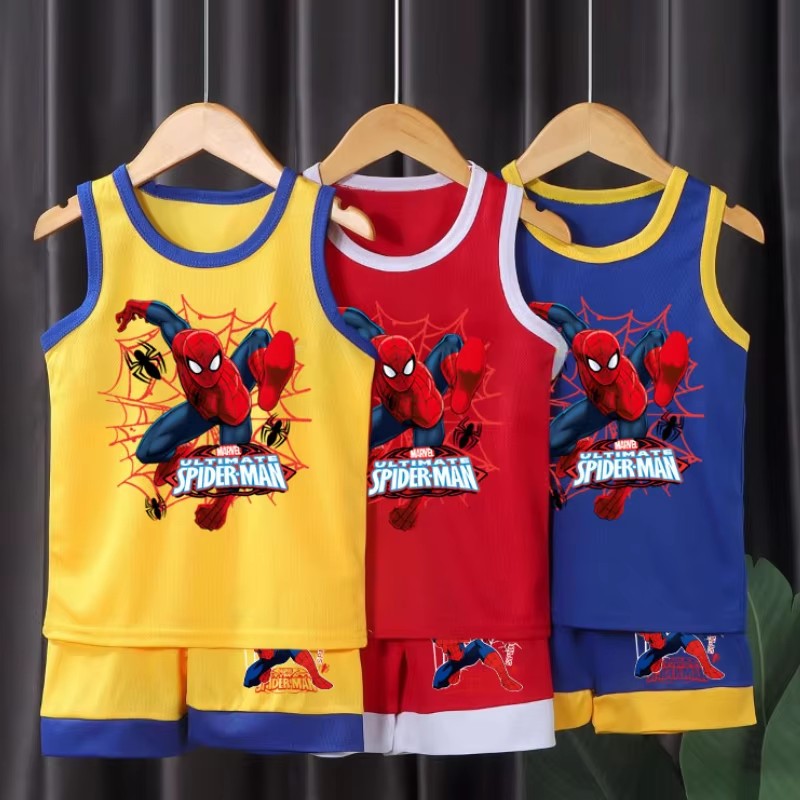 Conjunto de Verão 2026 Novo e Respirável para Meninos: Colete e Shorts com Estampa de Desenho Animado, Conjunto de Duas Peças Casual Infantil