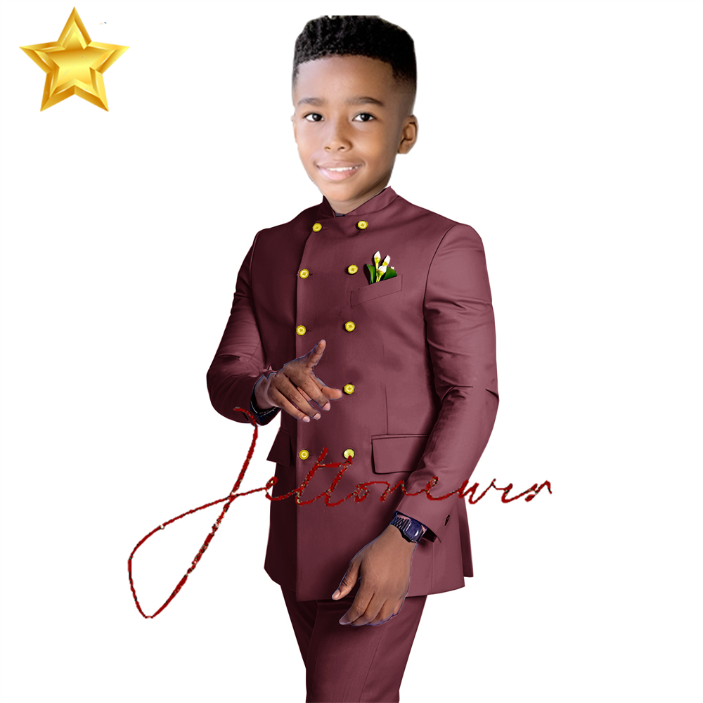 Burgunder Anzug für Jungen Hochzeit Smoking für 2-16 Jahre alte Zweireiher Jacke und Hose 2-teiliges Set Gold knöpfe Blazer