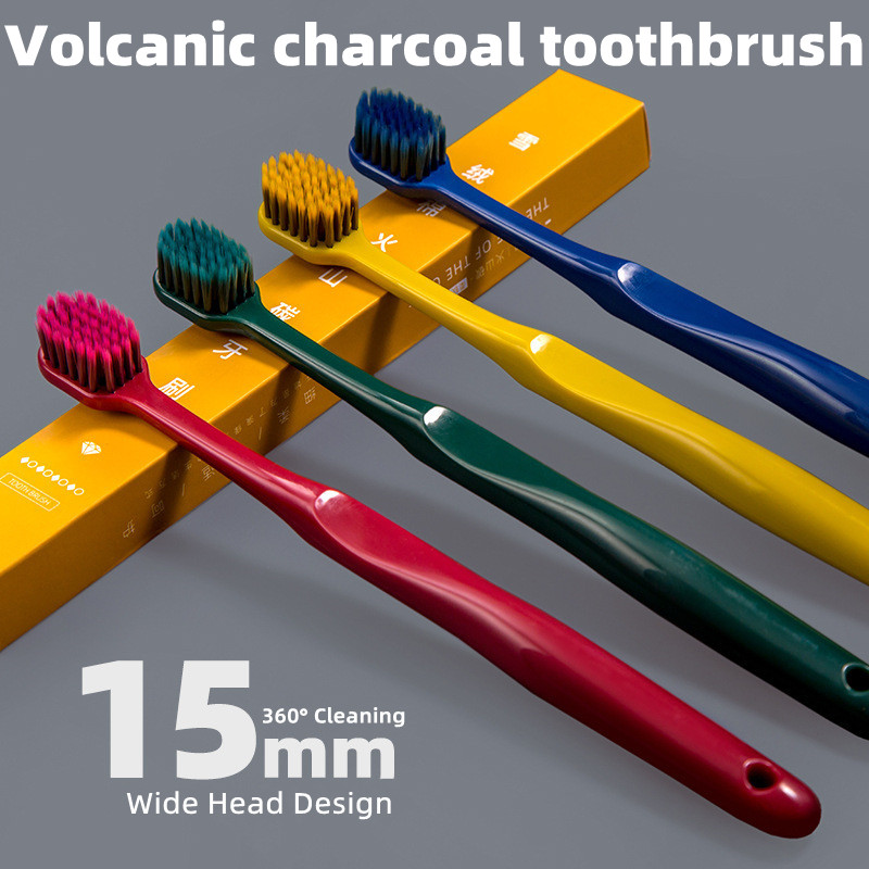 Y-Kelin Volcanic Charcoal Toothbrush Eco-Friendly Widen Soft Bristles Portable Fiber Brush for Premium Oral Hygiene Care