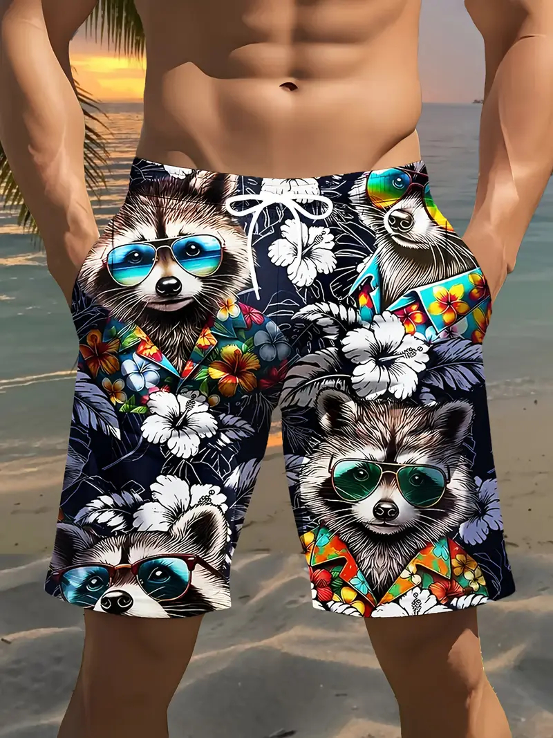 Męskie szorty plażowe z nadrukiem 3D, śmieszne zwierzęta, szorty z grafiką szopaka, męskie ubrania, codzienne spodenki hip-hopowe, dziecięce topy, szorty.