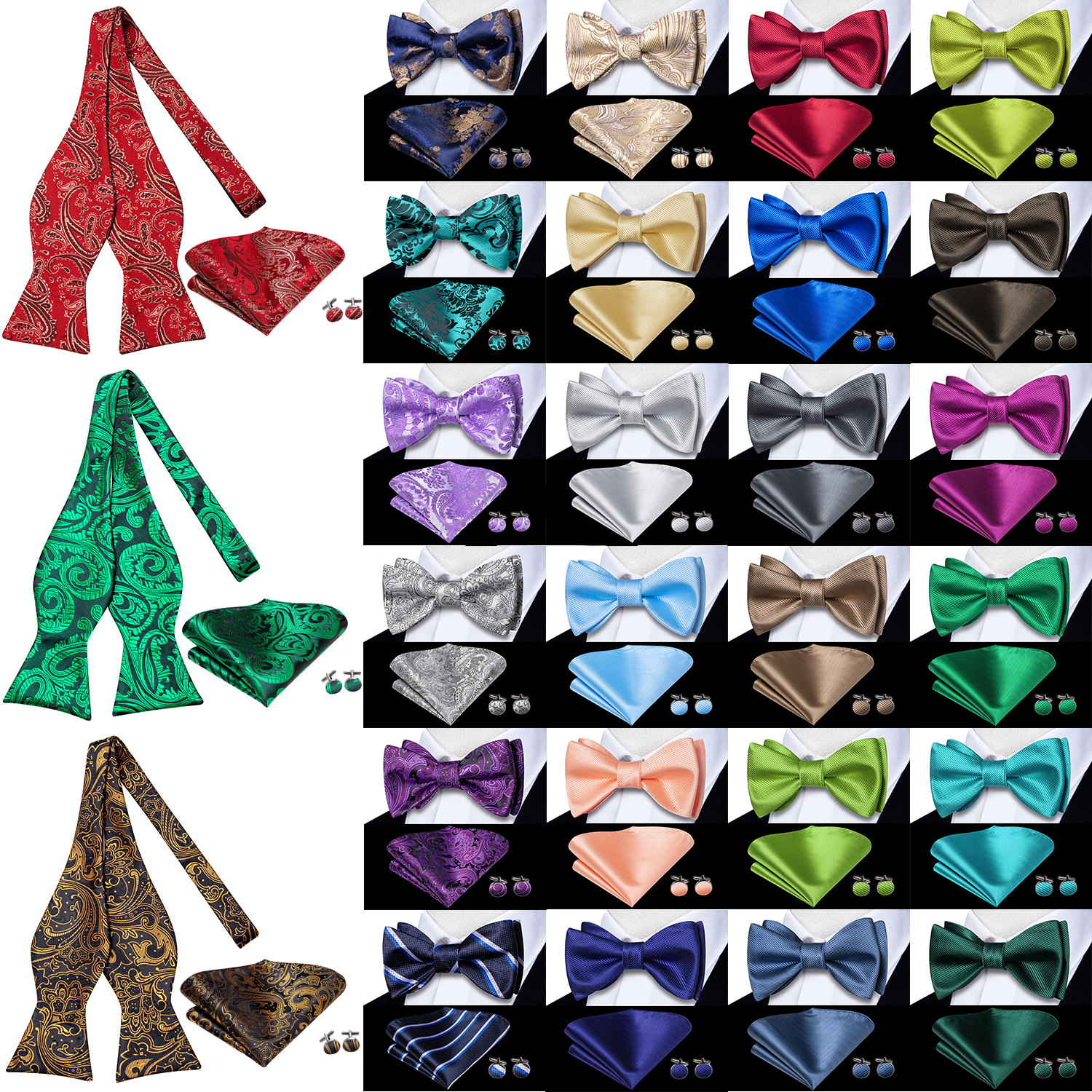 Hi-Tie Шелковый мужской галстук-бабочка Hanky запонки Набор Синий Красный Золотой Мужской Жаккардовый бабочка узел, галстук-бабочка Свадебная деловая вечеринка подарок