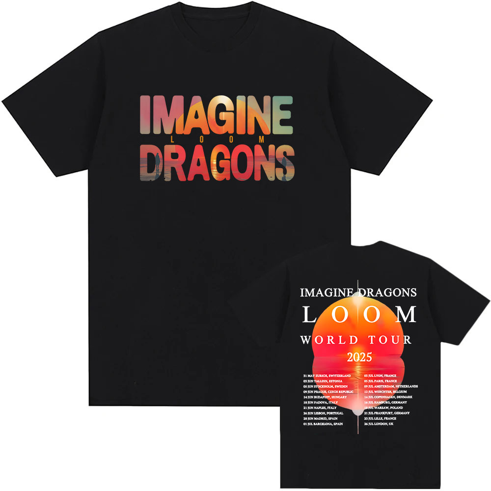 イマジンドラゴンズ織機ツアー 2025 Tシャツ半袖コットン男性/女性 Tシャツ高品質ソフトユニセックスストリートヒップホップファッション