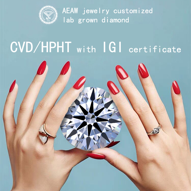 AEAW ปรับแต่งเครื่องประดับหลวม Lab Grown เพชร CVD HPHT IGI เครื่องประดับ 10k14K 18K แหวนสร้อยคอต่างหู 1ct to 10ct DE สี VS-VVS