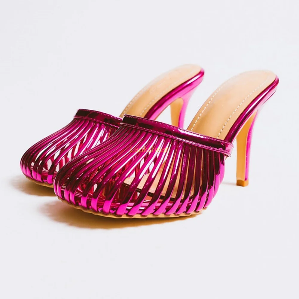 Sexy oco para fora sandália chinelos dedo do pé redondo salto fino sólido deslizamento em nova chegada moda feminina sapatos modernos