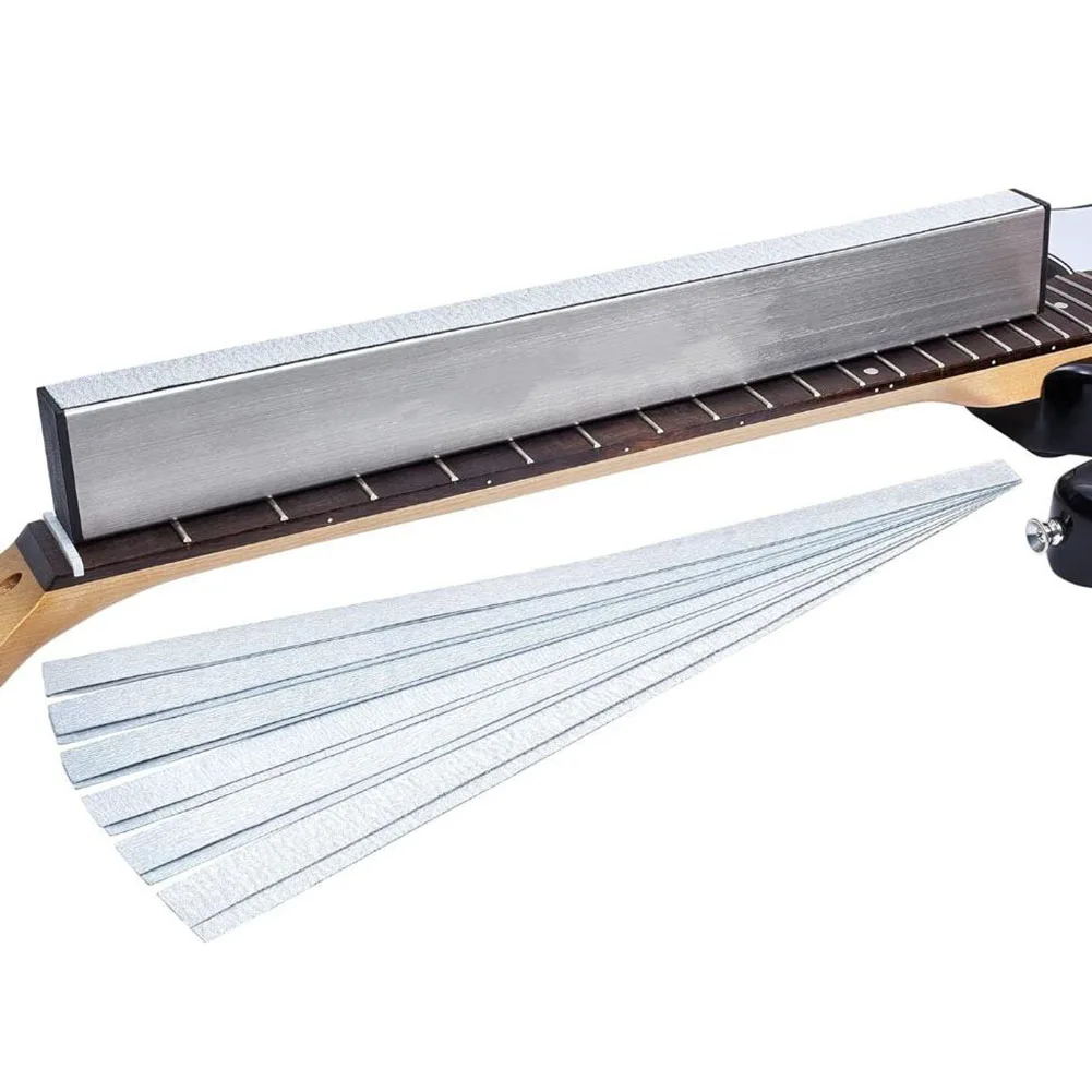 Guitar Neck Fret Beam Leveling Bar Luthier Tools With 6PCS Sandpaper Stainless Steel, Aluminum Alloy Versatile Polishing Guitar
