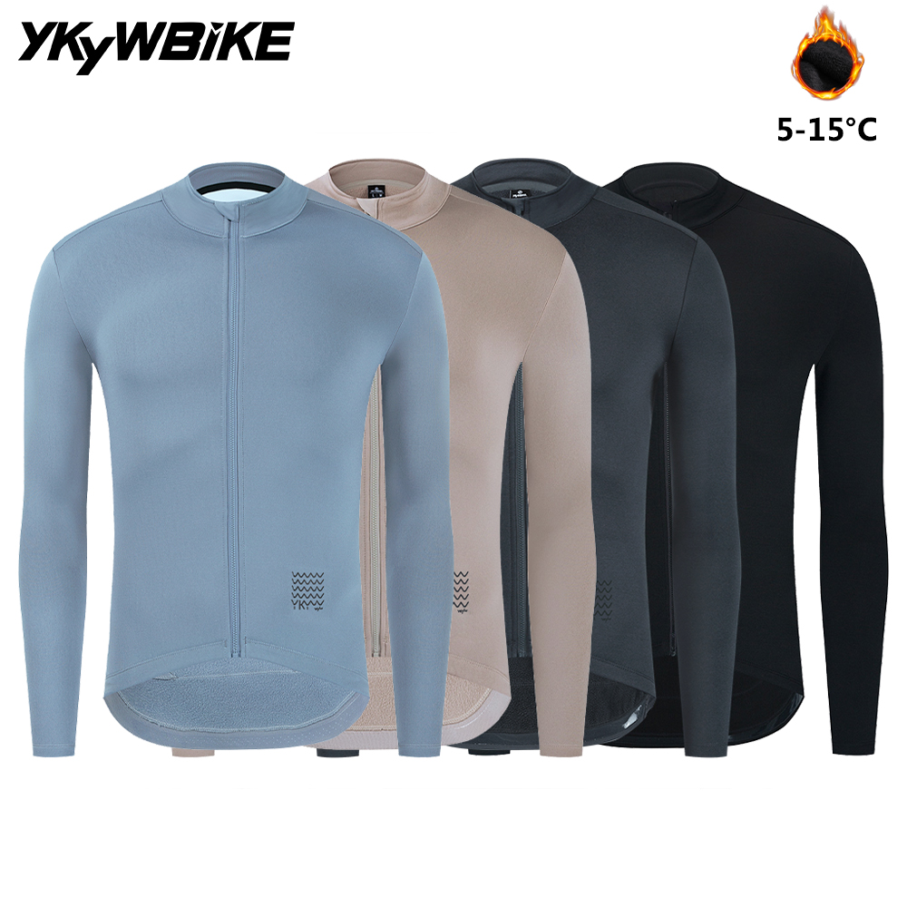 Camisa de Ciclismo de Inverno YKYWBIKE para Homens, Roupas Térmicas de Fleece para Bicicleta, Jaqueta de Ciclismo de Manga Longa para MTB, Tops para Passeios ao Ar Livre