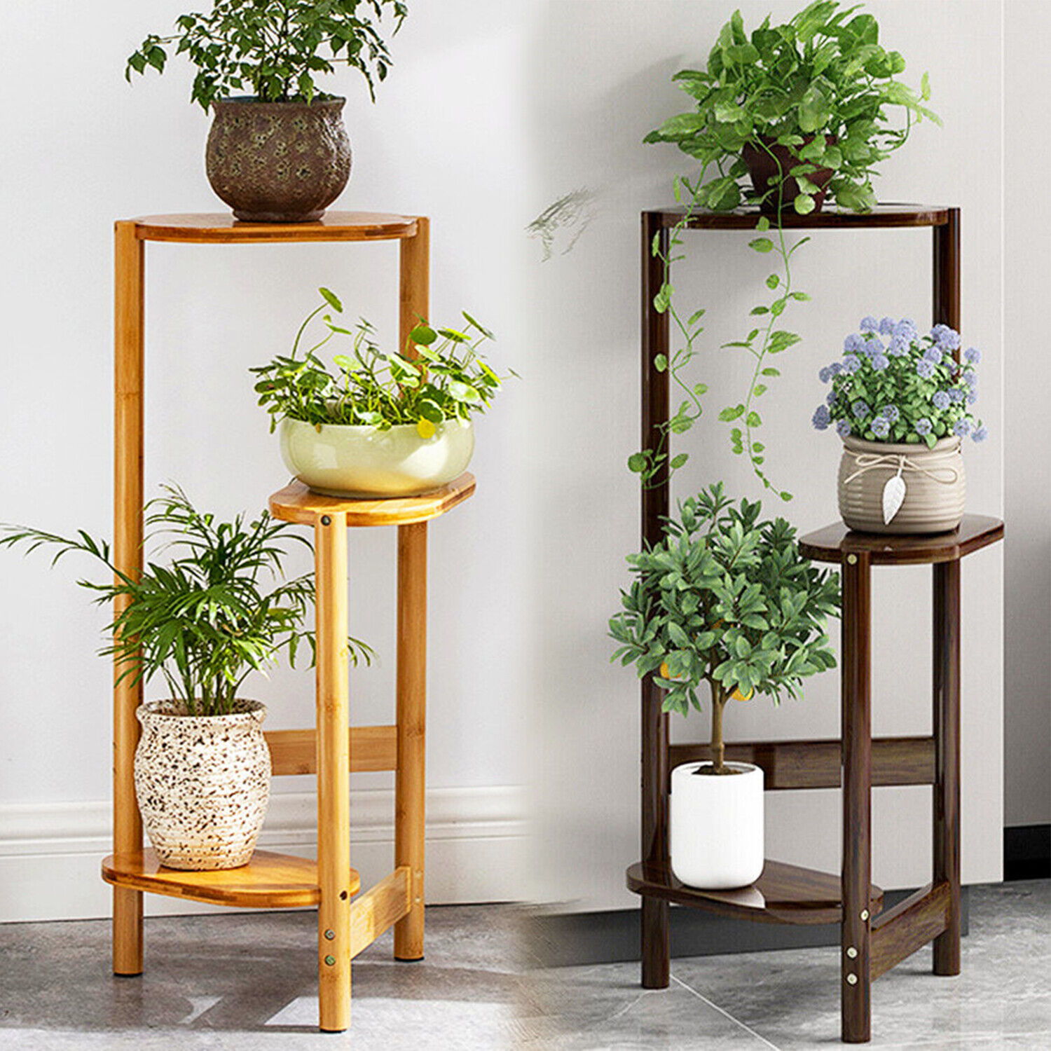 3-stufiger Pflanzenständer, Ecke aus Bambus, Pflanzenregal, Topfständer, Halter für Zimmerpflanzen, Leiter, Regal, Blumen-Display-Rack