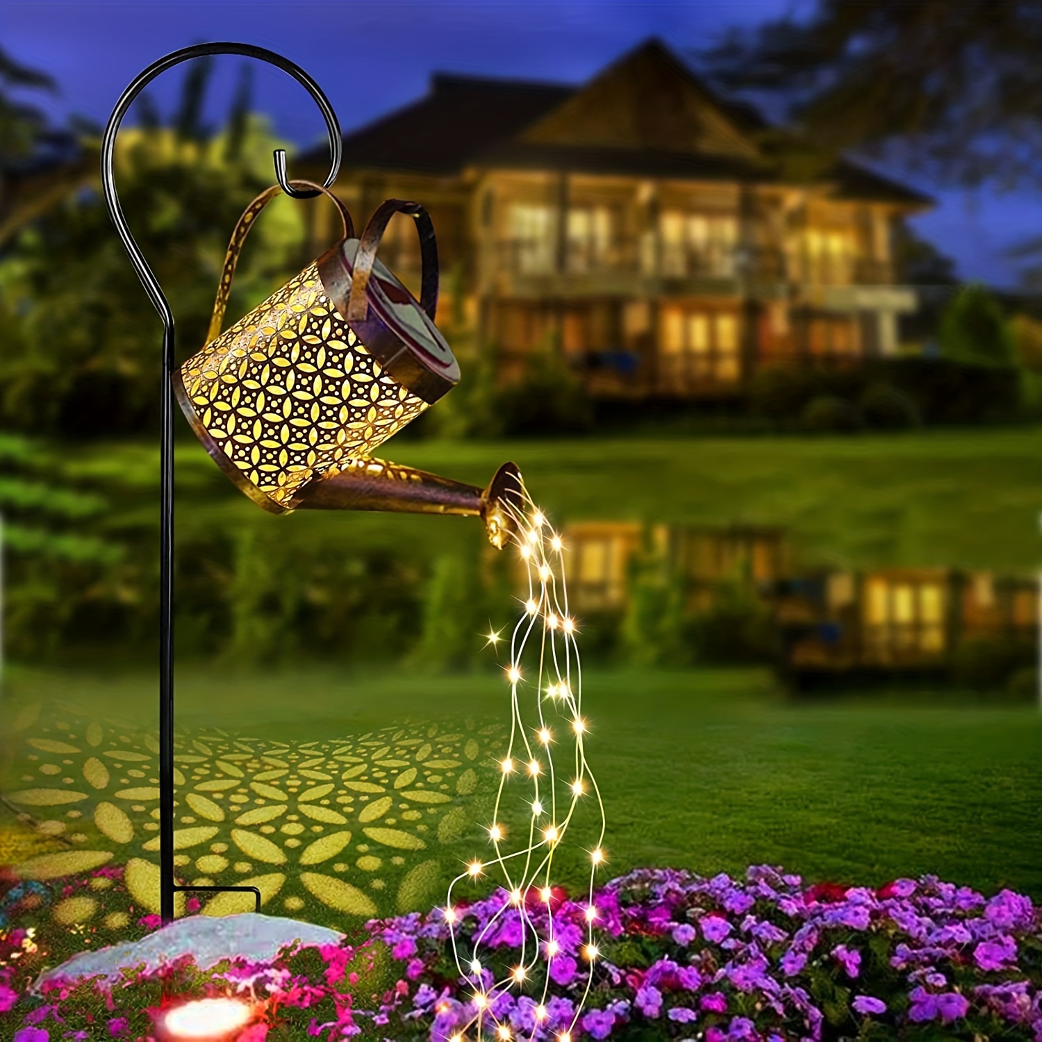Regadera Solar para exteriores, luz de estrella para ducha, jardín, arte, cadena de luces LED, camino, Patio, linterna colgante, hervidor, Lámpara decorativa