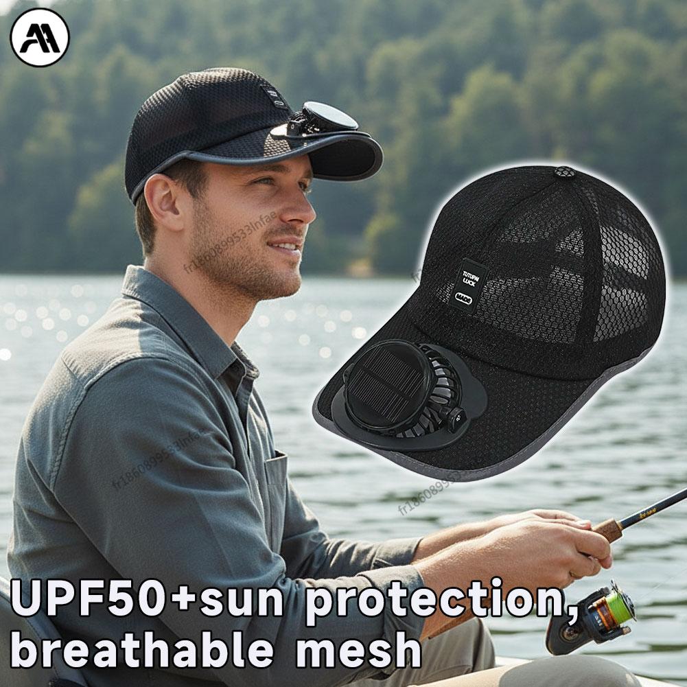 Breathable Sunhat with Solar Fan, USB Charging Baseball Hat, Outdoor Sunscreen Sunshade Hat for Camping Fishing Hiking