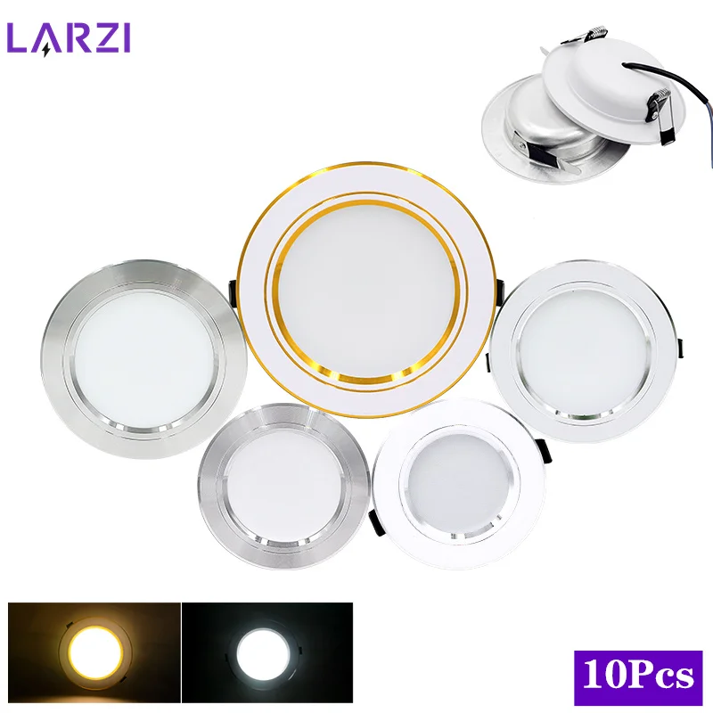 10 unids/lote LED Downlight 12V 24V 110V 220V foco 5W 9W 12W 15W 18W empotrado en el techo Led Downlight lámpara blanca fría y cálida