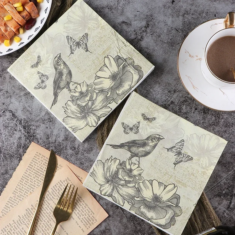 Colorful  Flower Bird Butterfly Printing Foodgrade Paper Napkins Square Facial Tissue Hotel Restaurant Wedding Paper 20pcs/pac