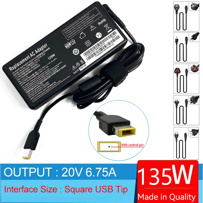 20V 6.75A 135W Laptop Ac Adapter Charger for Lenovo Ideapad Gaming 3 3-15IMH05 3-15ARH05 3-15ACH6 3-15IHU6;X1 Yoga (1st Gen)
