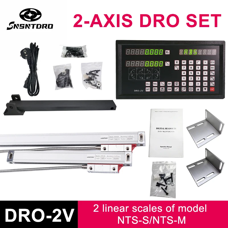 DRO-2V Digital Readout Display AC90-260V & 2 Pieces 0-1000mm Linear Glass Scale Encoder Grating Ruler For Lathe Milling Machines