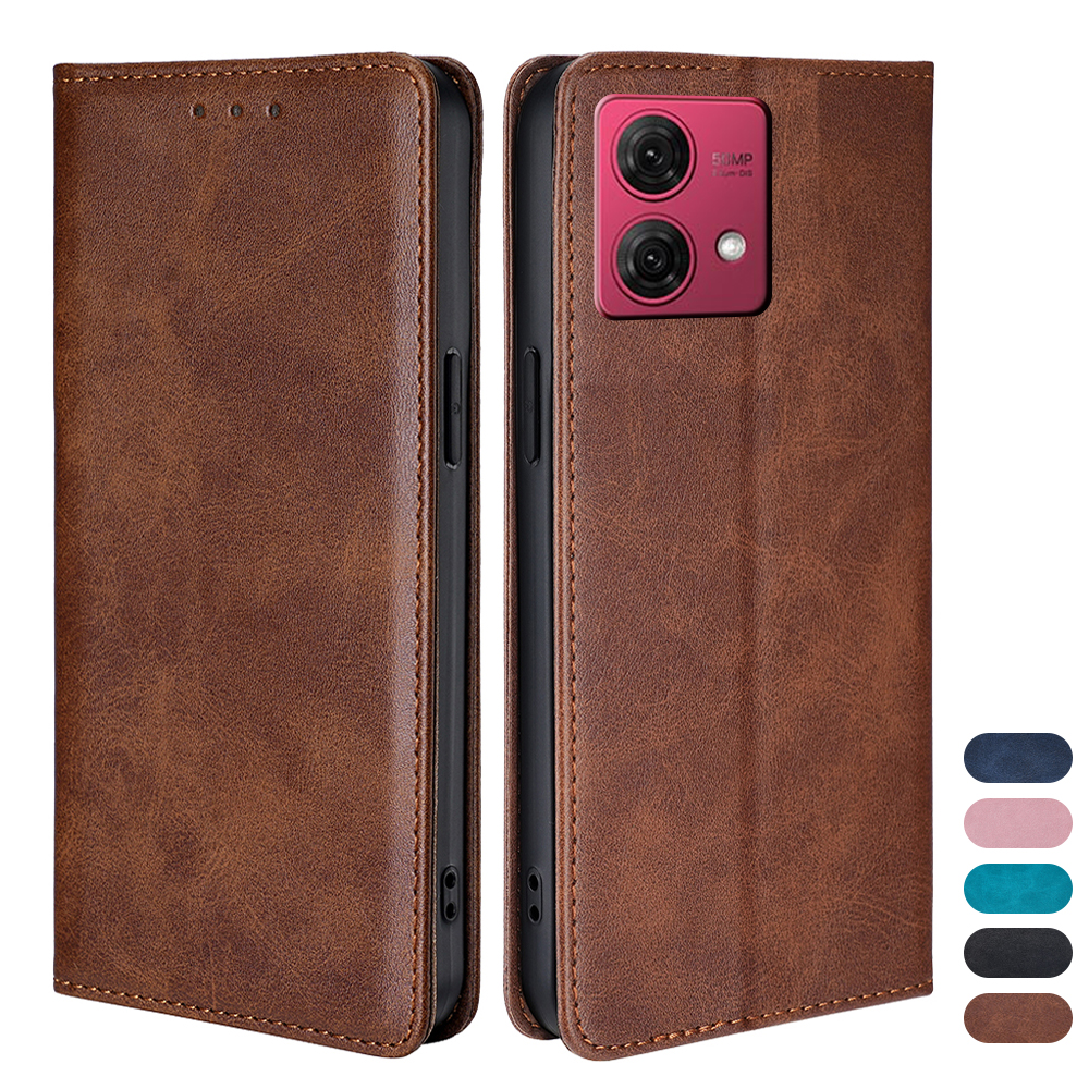 Skórzane etui na telefon komórkowy Motorola G84 G54 G14 G73 G53J G53Y G53 G23 G13 G72 G62 G52J Flip Case z podstawką