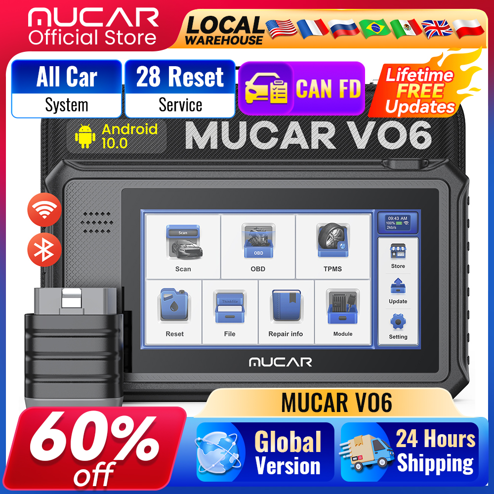 32GB MUCAR VO6 OBD2 Scanner Tutti i sistemi diagnostici con 28 Reset Auto VIN/IMMO/EPB/BMS/SAS/ABS/TPMS Sevice Aggiornamento gratuito a vita