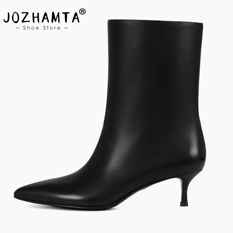 JOZHAMTA, botines de cuero auténtico para mujer, talla 34-43, zapatos de tacón alto a la moda para otoño, zapatos de invierno para mujer de oficina, zapatos diarios para mujer