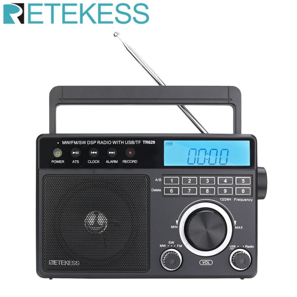 Retekess TR629 Radio Portable AM FM SW Multibande Radio à ondes courtes stéréo Mp3 haut-parleur batterie alimentation ca fonction réveil