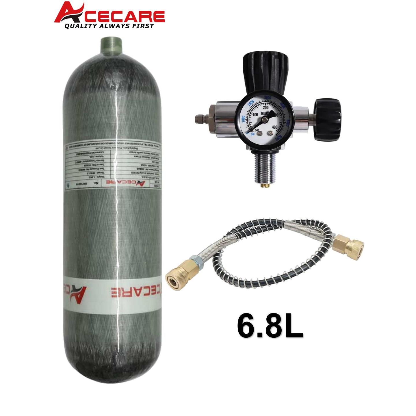 ACECARE 4500Psi 300Bar 6.8L Cilindro de fibra de carbono Tanque de aire de alta presión con estación de carga Estación de llenado de buceo HPA M18 * 1.5