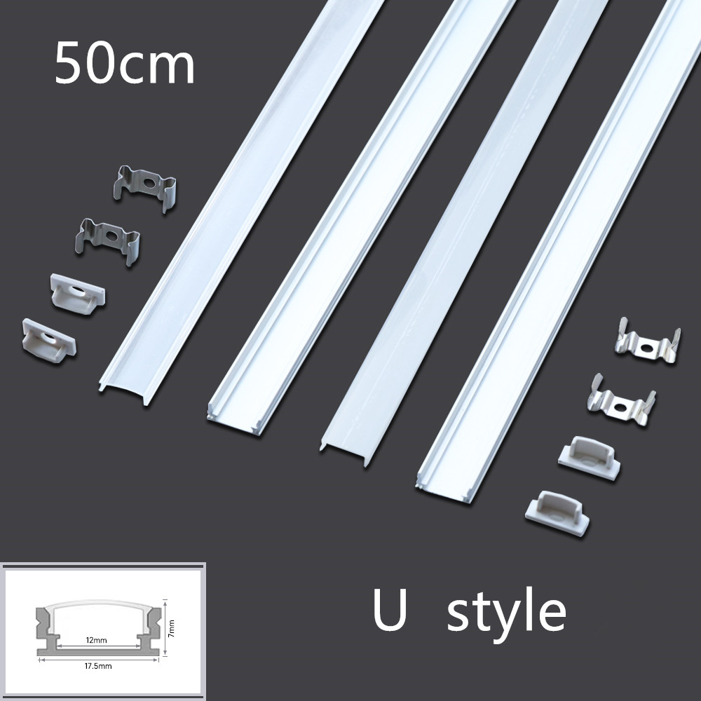 Canal de aluminio LED 0,5 m para tira de LED 3528, 5630, 5050, forma de U/V, cubierta blanca lechosa/cubierta transparente, perfil de aluminio led