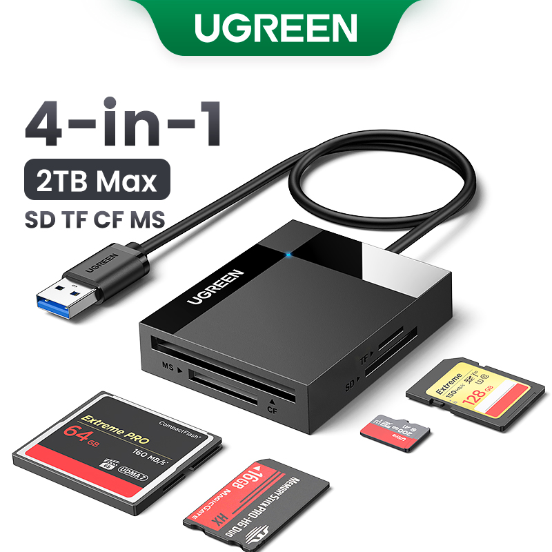 UGREEN Card Reader 4-в-1 USB3.0 USB-C OTG to SD CF Micro SD TF MS Card Adapter для портативных ПК Windows macOS Карта памяти