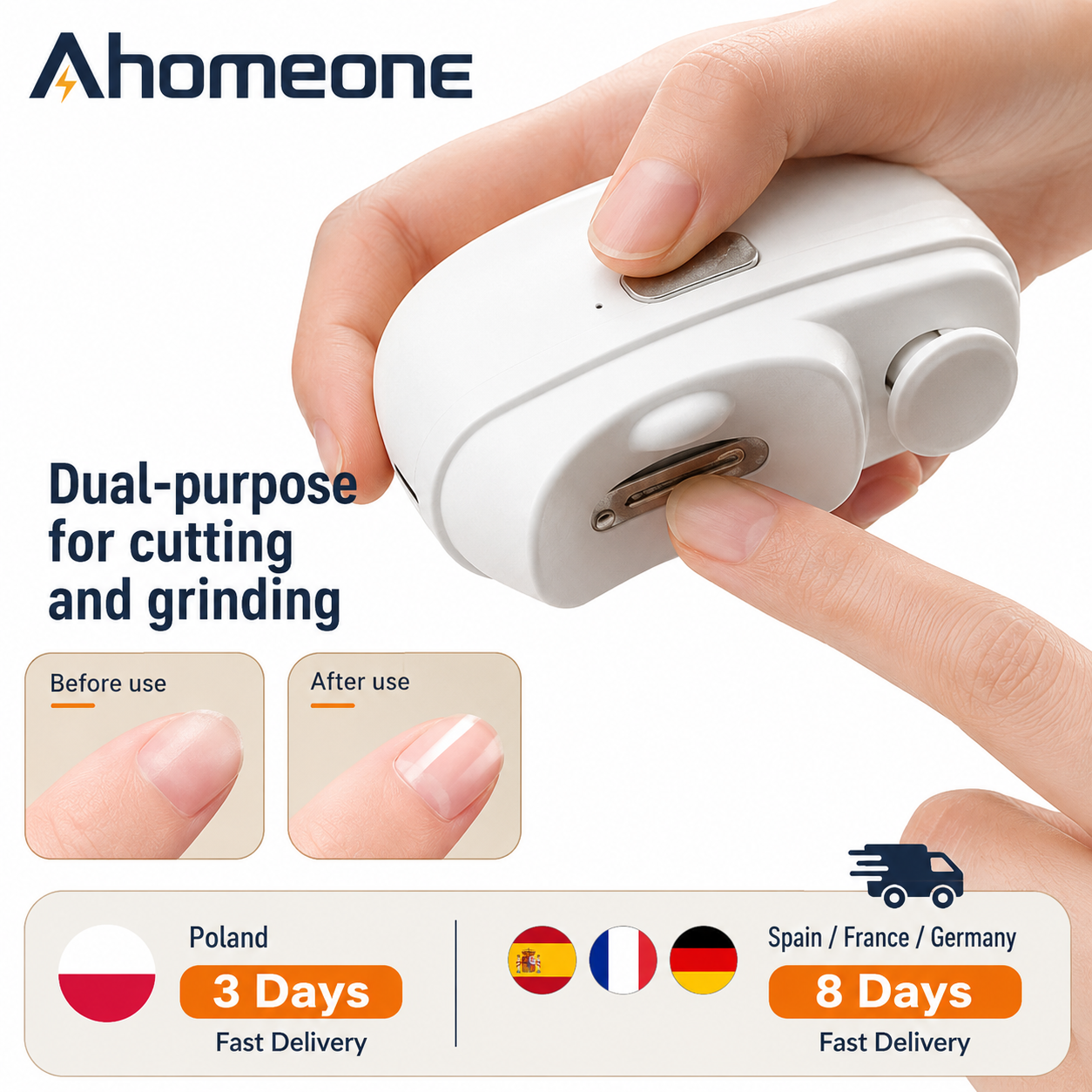Coupe-ongles électrique 2 en 1 avec lumière LED, lime à ongles et polisseur USB, 2 vitesses, lame en alliage pour ponçage et polissage, kit de manucure avec bac de récupération des copeaux intégré, rechargeable USB-C, autonomie de 4h, faible bruit, pour b