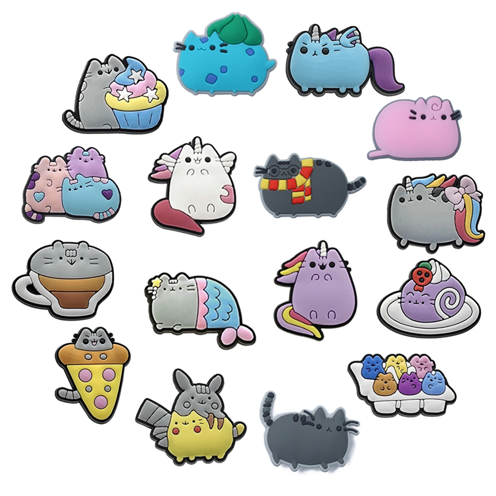 16pcs/Set PVC Shoe Charms Kawaii Cat Ice Cream Donut Cake Cartoon Shoes Accessories Decoration For Clog Sandal Kids X-mas Gifts