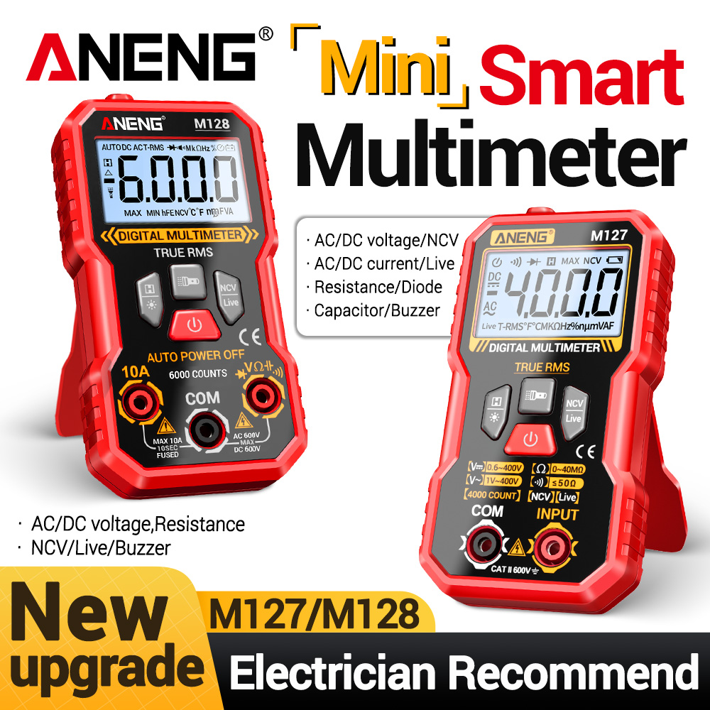 Multímetro Digital Automático de 6000 Lecturas, 600V CA, Medidor de Voltaje y Corriente, Voltímetro, Amperímetro, NCV, Resistencia, con Soporte Trasero y Herramientas