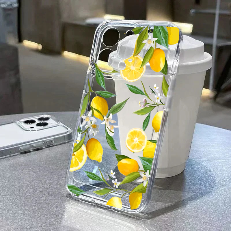Casing Bunga Lemon untuk Samsung Galaxy S25 S24 Ultra A55 A15 A54 5G A16 A35 A25 A56 A36 A26 A24 A06 A34 S23 FE Plus Sampul Bening