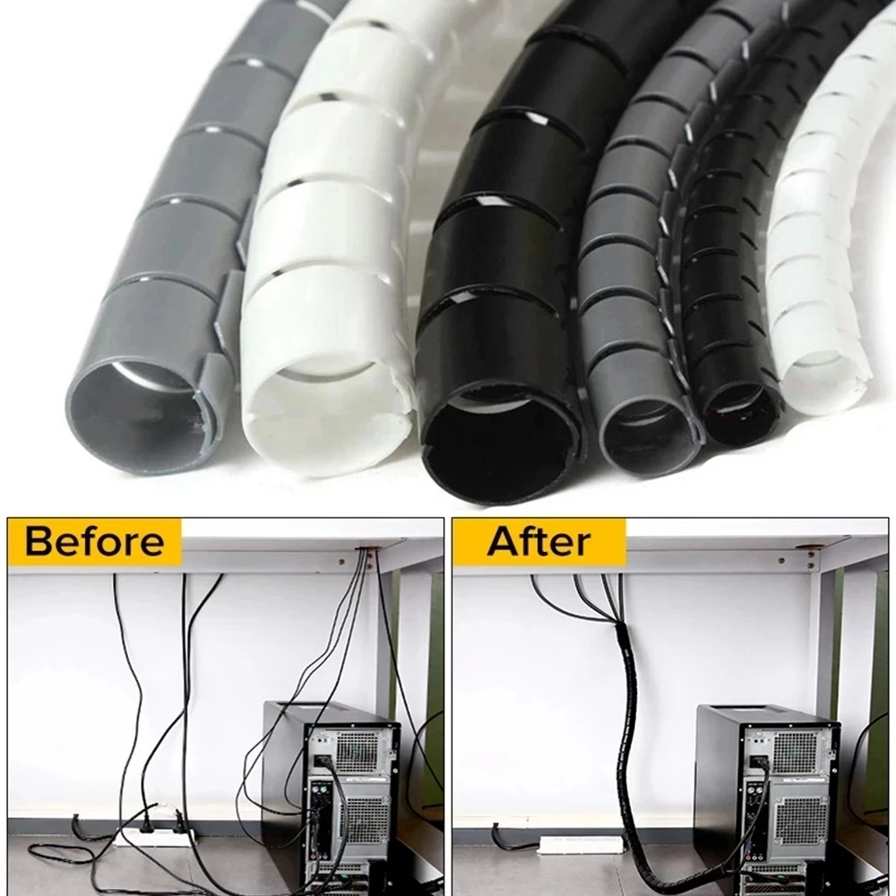 2M/1M Cavo a spirale flessibile Protezione per cavi Organizzatore per cavi Cavo per computer Tubo protettivo Clip Organizer Strumenti di gestione 16/10mm