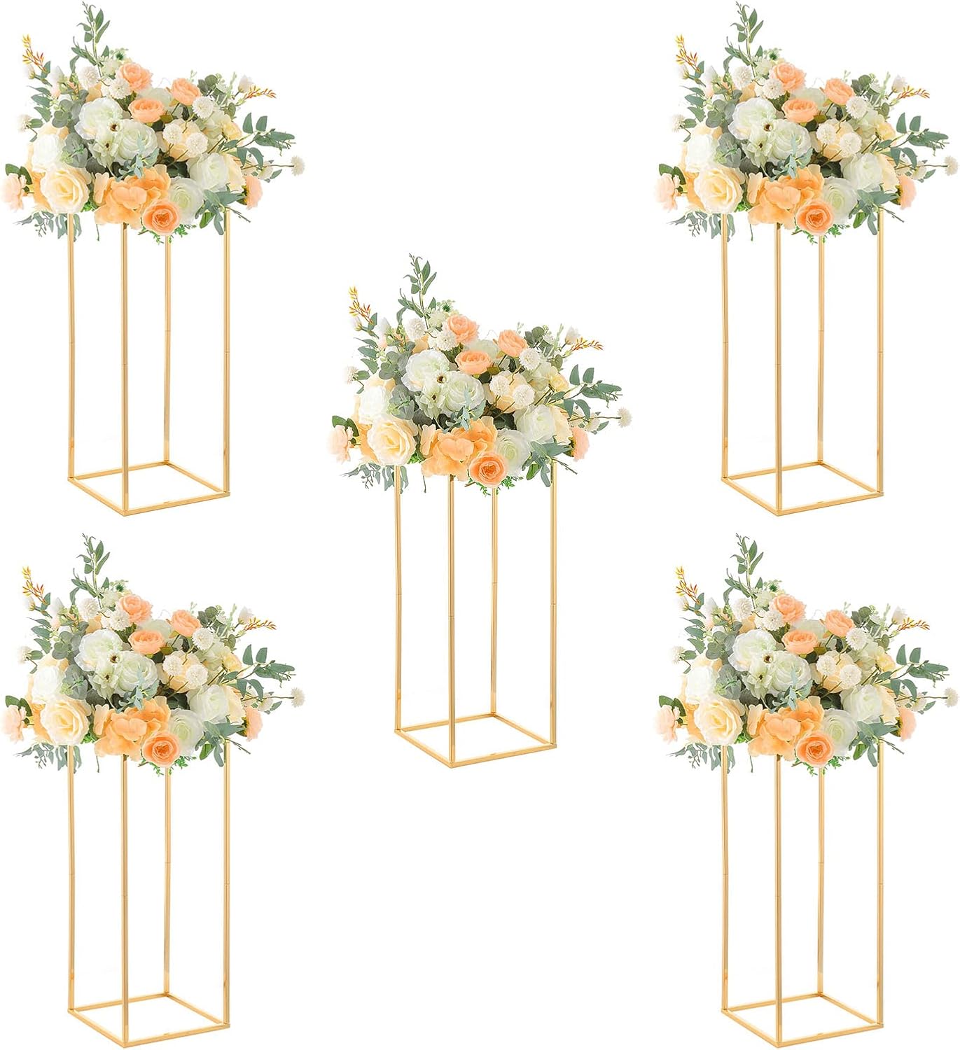 23.6" Tall Gold Metal Wedding Flower Vase Set of 5, Flower Stand Centerpieces for Wedding Table Decoration Party Banquet Centerpiece Gold Vase