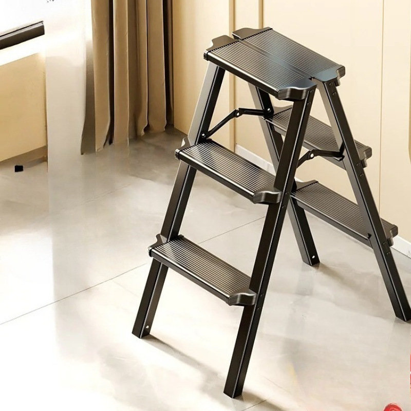 ‌Heavy Duty Aluminum Folding Ladder - 3 Step Telescoping, Dual Sided Household Step Ladder with Tray, Space Saver