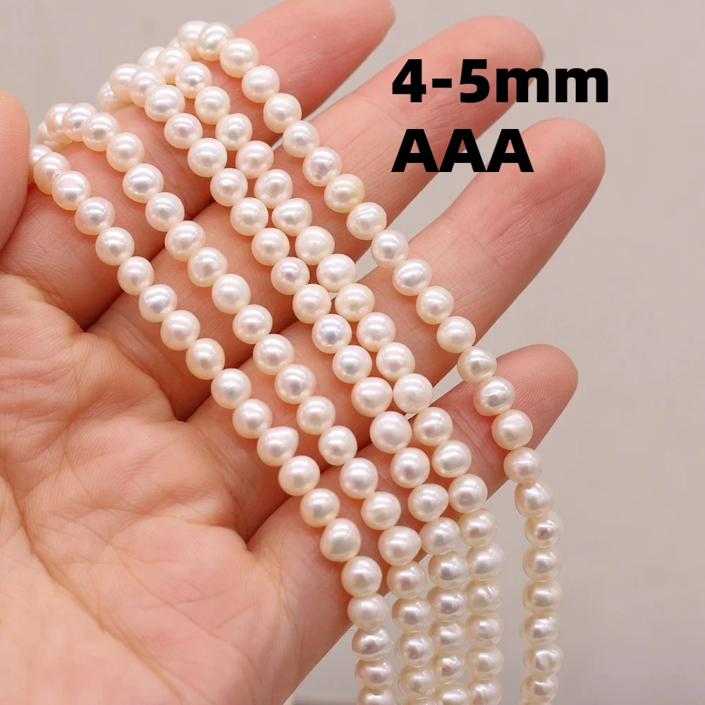 Perles d'Eau Douce Naturelles Blanches AAA + de 4 à 5mm, Perles Rondes d'Espacement pour Bijoux de Bureau, Collier, Bracelet, Accessoires, Cadeau