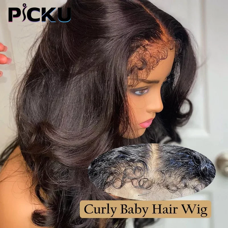 Body Wave Lace Front Perucas de cabelo humano para mulheres negras, 180% Weave, cabelo encaracolado do bebê, peruca virgem, Lace Encerramento Peruca, 13x6
