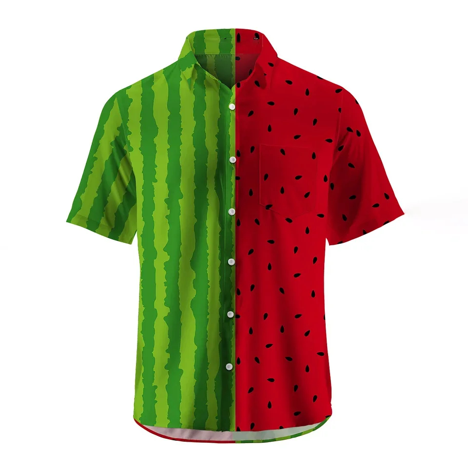Camicia da uomo a maniche corte estiva fresca con stampa anguria camicia con bottoni camicia da spiaggia estiva camicia da campeggio camicia a maniche corte da uomo