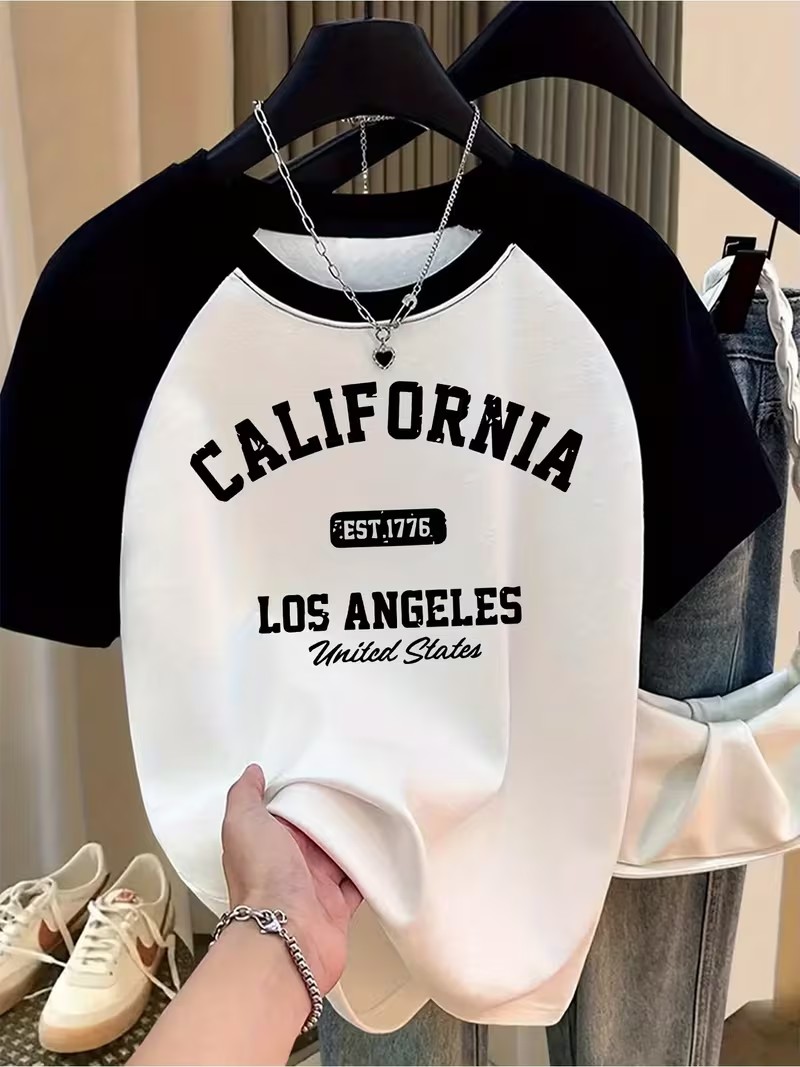 T-shirt grafica da donna California con design a cuore EST 1776 LOS ANGELES Stati Uniti Stampa casual T-shirt grafica Y2k