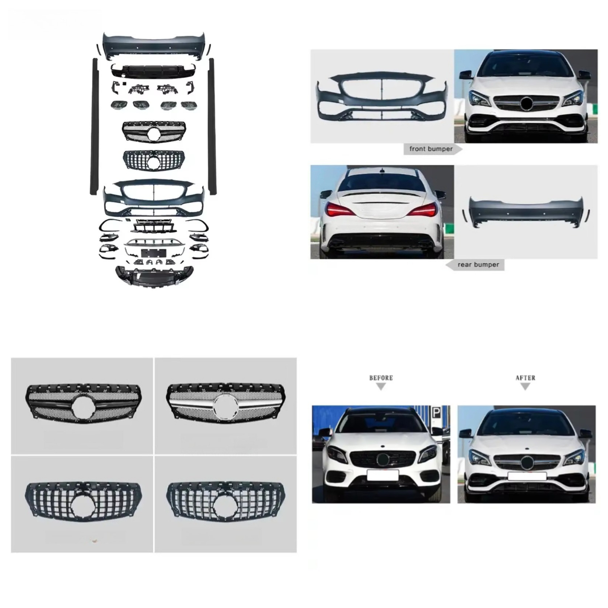 Stlf 자동차 개조 CLA 스타일 프론트 범퍼 그릴 및 사이드 스커트 바디 키트 -W117 2013-2019용 CLA45 스타일로 변경