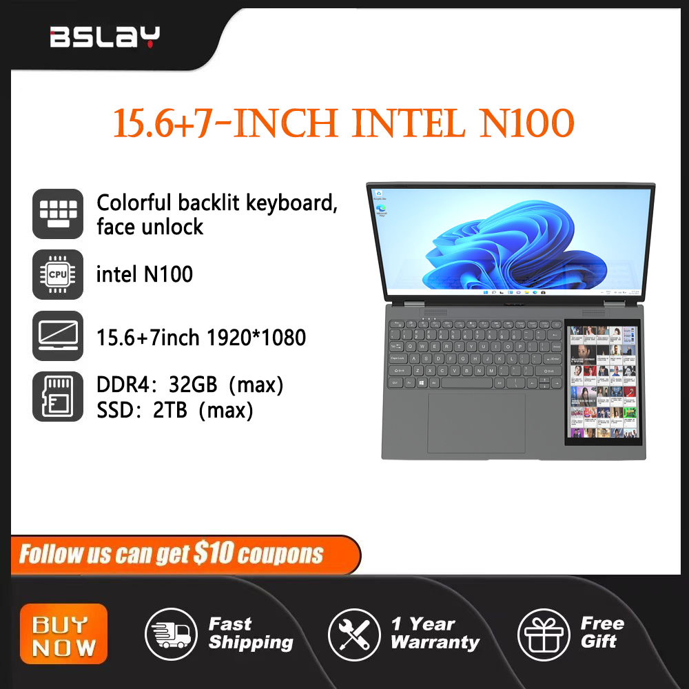 15.6-inch+7-inch laptop dual screen facial recognition business, RAW 32GB SSD 2TB DDR4， 180 ° backlit high-definition touch scre