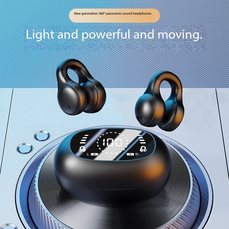 Nova superfície espelhada display digital clipe de orelha de silicone macio fones de ouvido sem fio bluetooth com redução de ruído, alta definição, sem perdas para esportes