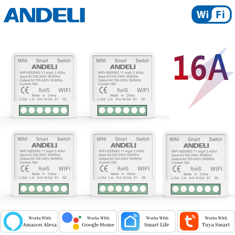 ANDELI – Mini interrupteur d'éclairage intelligent WiFi, 16a, commande bidirectionnelle, Tuya/Smartlife APP, télécommande pour Alexa Google Home, domotique