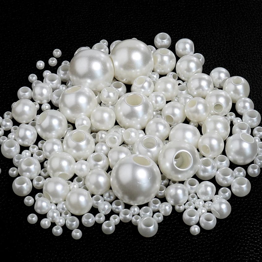 5-300pcs/Lot 6-30mm ABS Imitation Pearl Beads For Jewelry Making Big Hole Acrylic Spacer Beads Diy Bracelet Necklace Wholesale