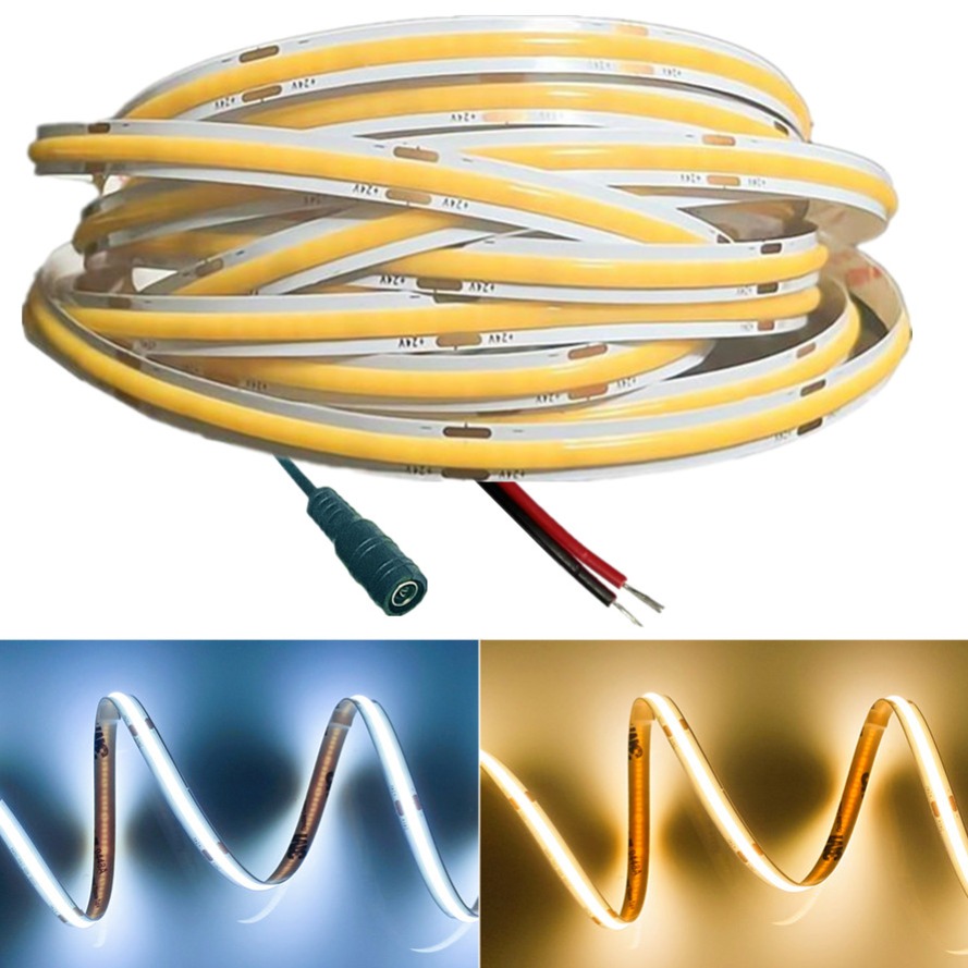 COB LED ストリップ 8 ミリメートル 320 LED 幅暖かい自然コールドホワイトカラー柔軟な 12V 24V LED テープバーライト家の部屋の装飾用