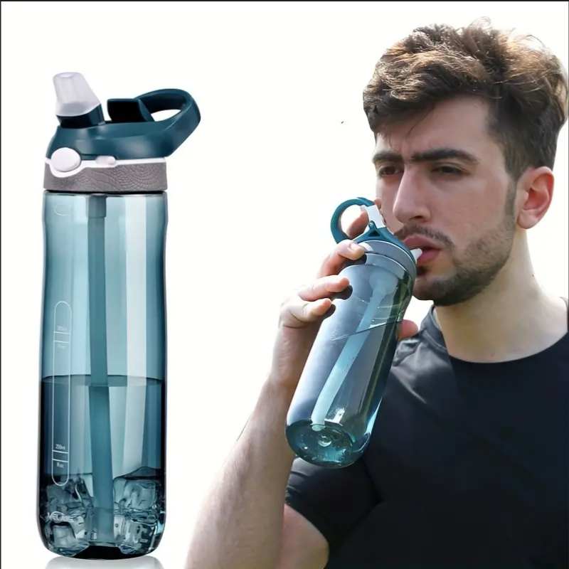 750ml 스포츠 물병 - 휴대용 빨대로 수분 공급, 캠핑, 하이킹에 적합 BPA 프리 및 안전