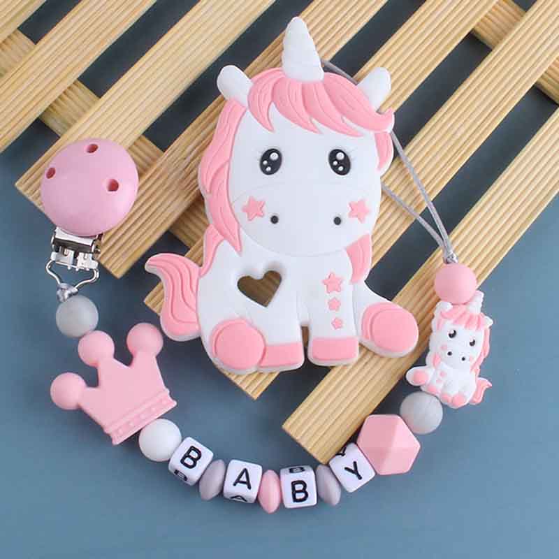 Corrente de chupeta com nome personalizado, para mordedor de bebê recém-nascido, clipes de silicone, suporte para brinquedos de dentição de bebê, acessórios