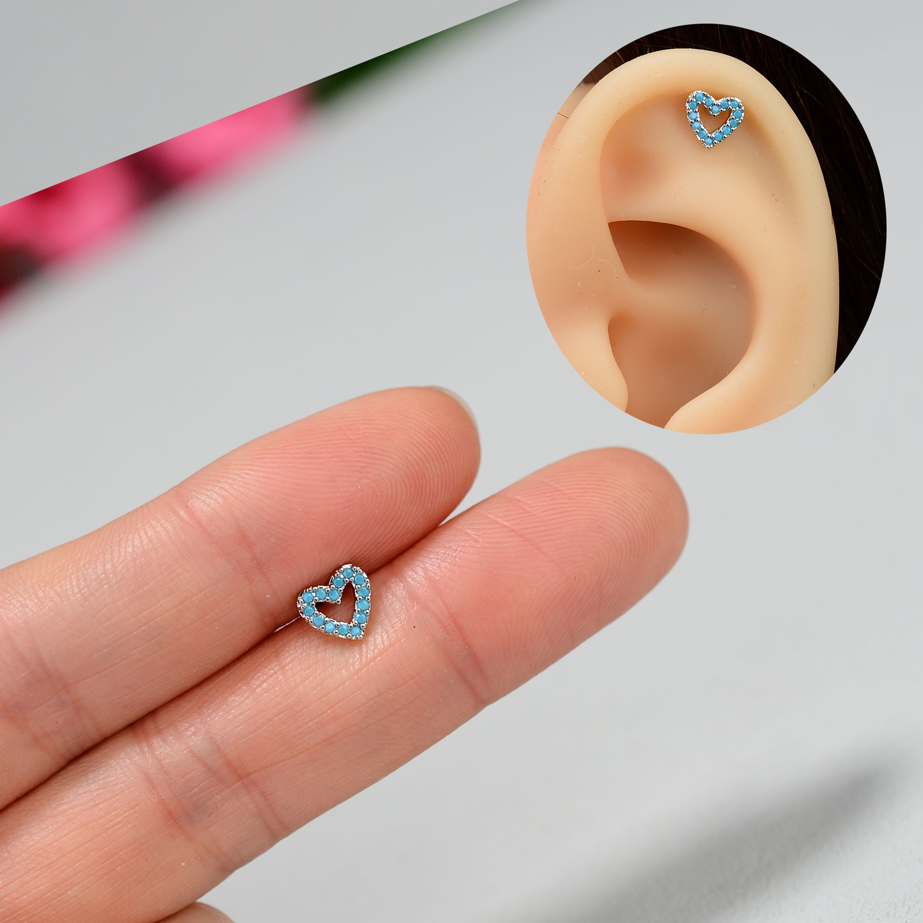 Mini Boucle d'Oreille Vintage en Acier Inoxydable pour Femme, Bijoux en Résine, en Forme de Cœur, Fleur, Cuir oral elu, Helix, Cartilage, Tragus, Lobe, Piercing, 1 Pièce