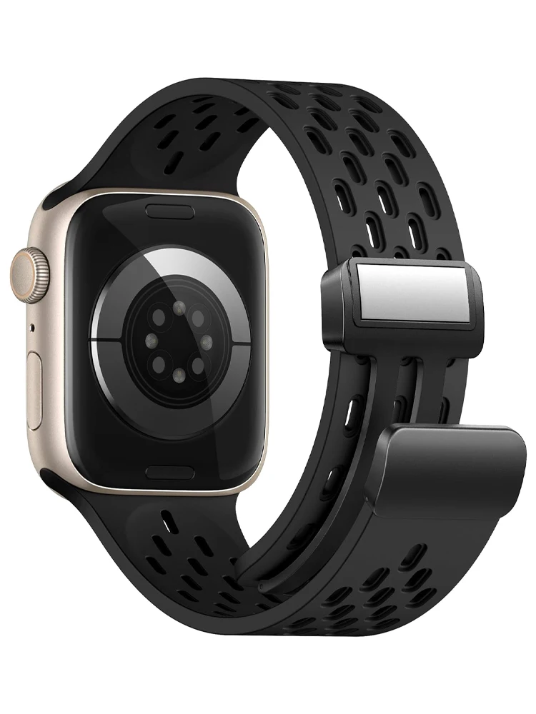 Correa de silicona para Apple watch, pulsera magnética de 49mm, 45mm, 44mm, 42mm, 40mm y 41mm, Correa iWatch Series 9 8 SE 7 6 5 4 3 Ultra