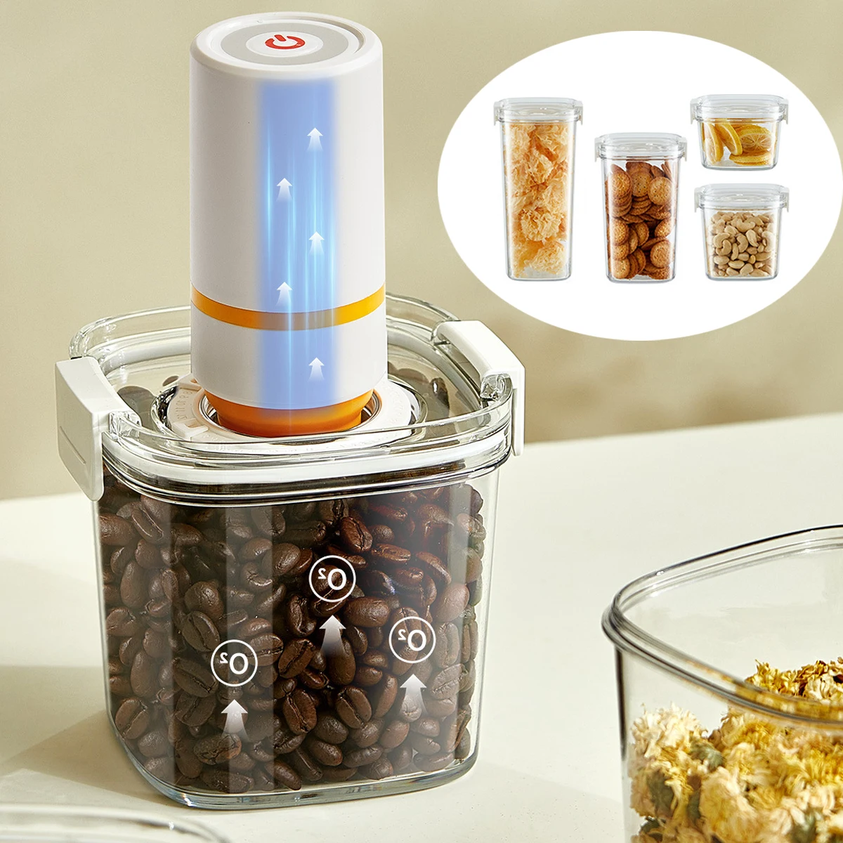 Tanque selado a vácuo para grãos de café, jarra a vácuo para cozinha, caixa de armazenamento de cereais, recipiente hermético à prova de umidade, recipiente selado para chá