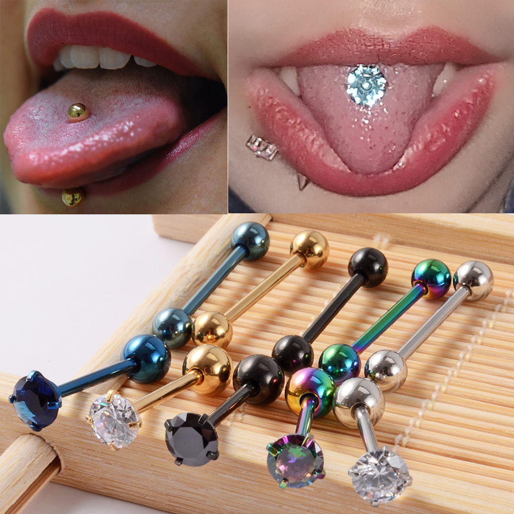 2PCS Anti-Allergie Chirurgenstahl Prong Zirkon Zunge Barbell Piercings Ball Zunge Barbell Ringe Mode Piercing Schmuck
