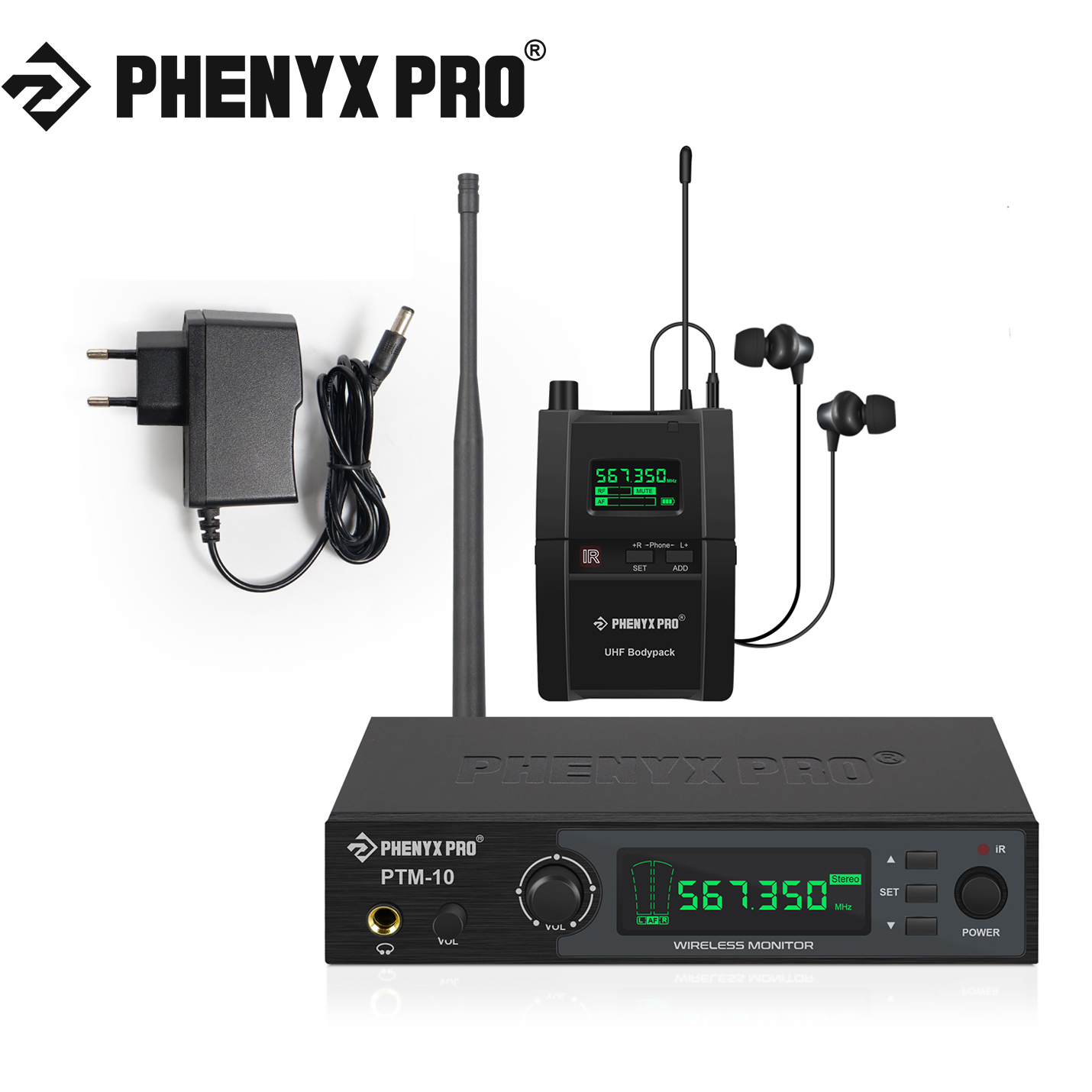 Phenyx Pro UHF สเตอริโอไร้สาย in Ear Monitor ระบบ 500MHz เลือกความถี่ Rack ติดตั้งสําหรับ Stage Studio Exhibit