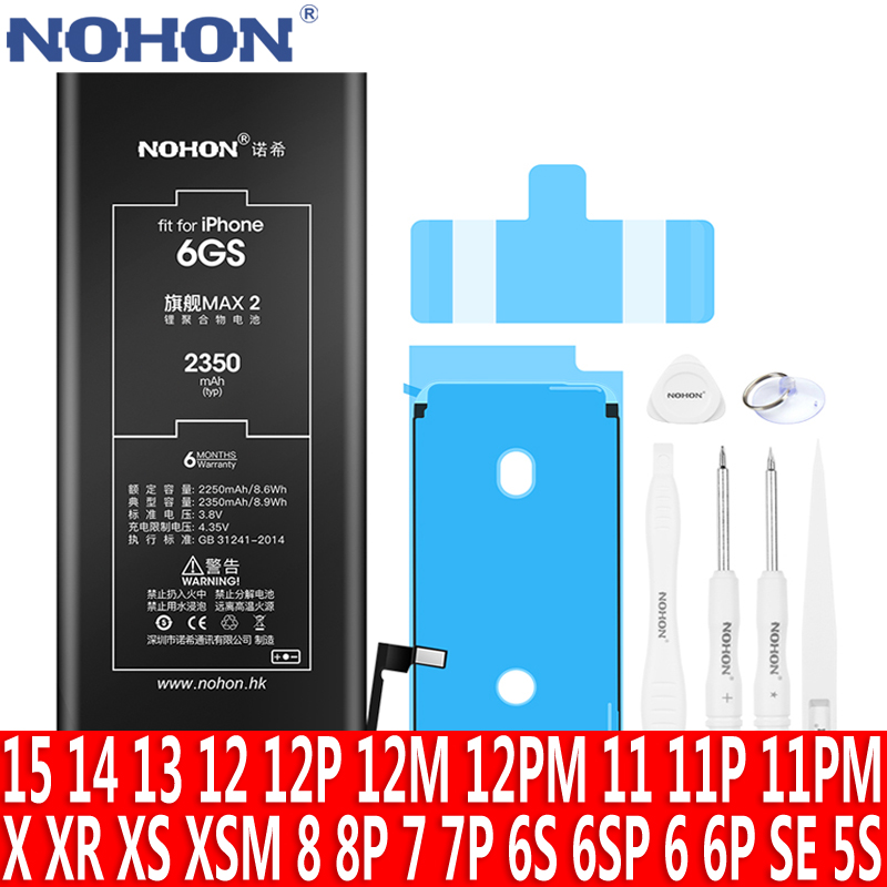 Аккумулятор NOHON для Apple iPhone 15 14 13 12 Mini 11 Pro MAX XS XR X 6S 6 7 8 Plus 8 Plus SE 2020 2016 5S 5C Литий - полимерный Батарея Замена батарей